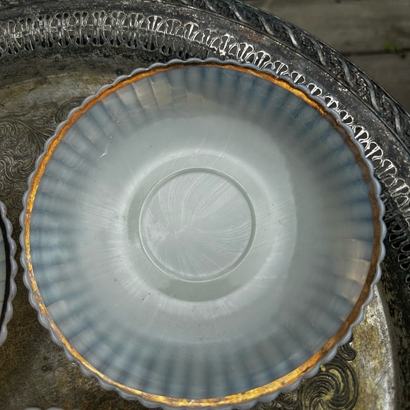 Antique Petalware Monax Gold Trim Saucers Set of 3 Vintage Macbeth Evan’s - Picture 3 of 7